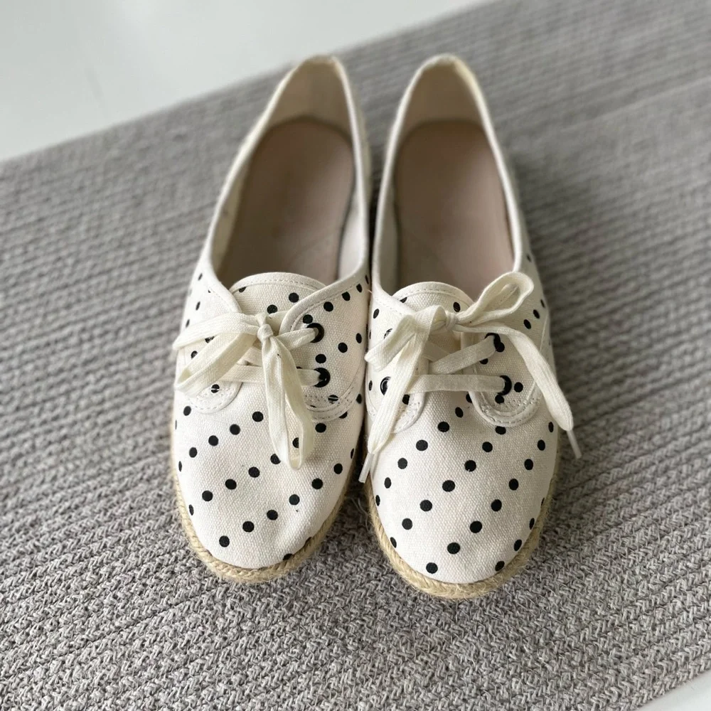 Aldo Ivory Black Polka Dot Tie Espadrilles Size 10